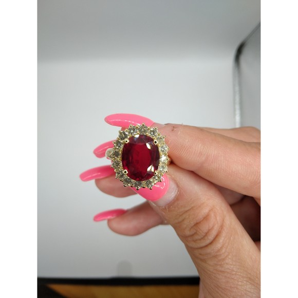 14kt Yellow Gold Ruby Dimond Ring (Round prongs) - Picture 2 of 6